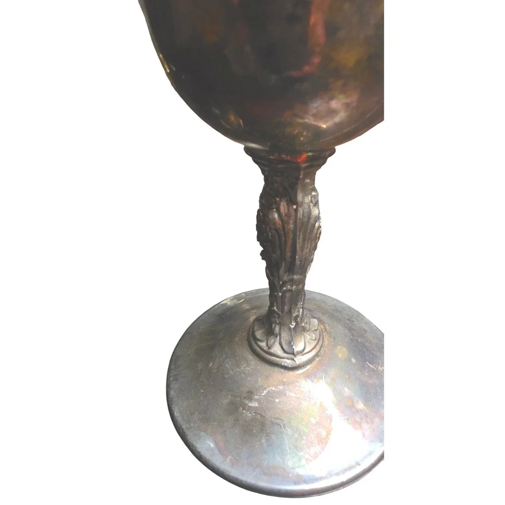 Wine Goblets Pair Silver Plate Engraved Monogram G Vintage Chalices Silver